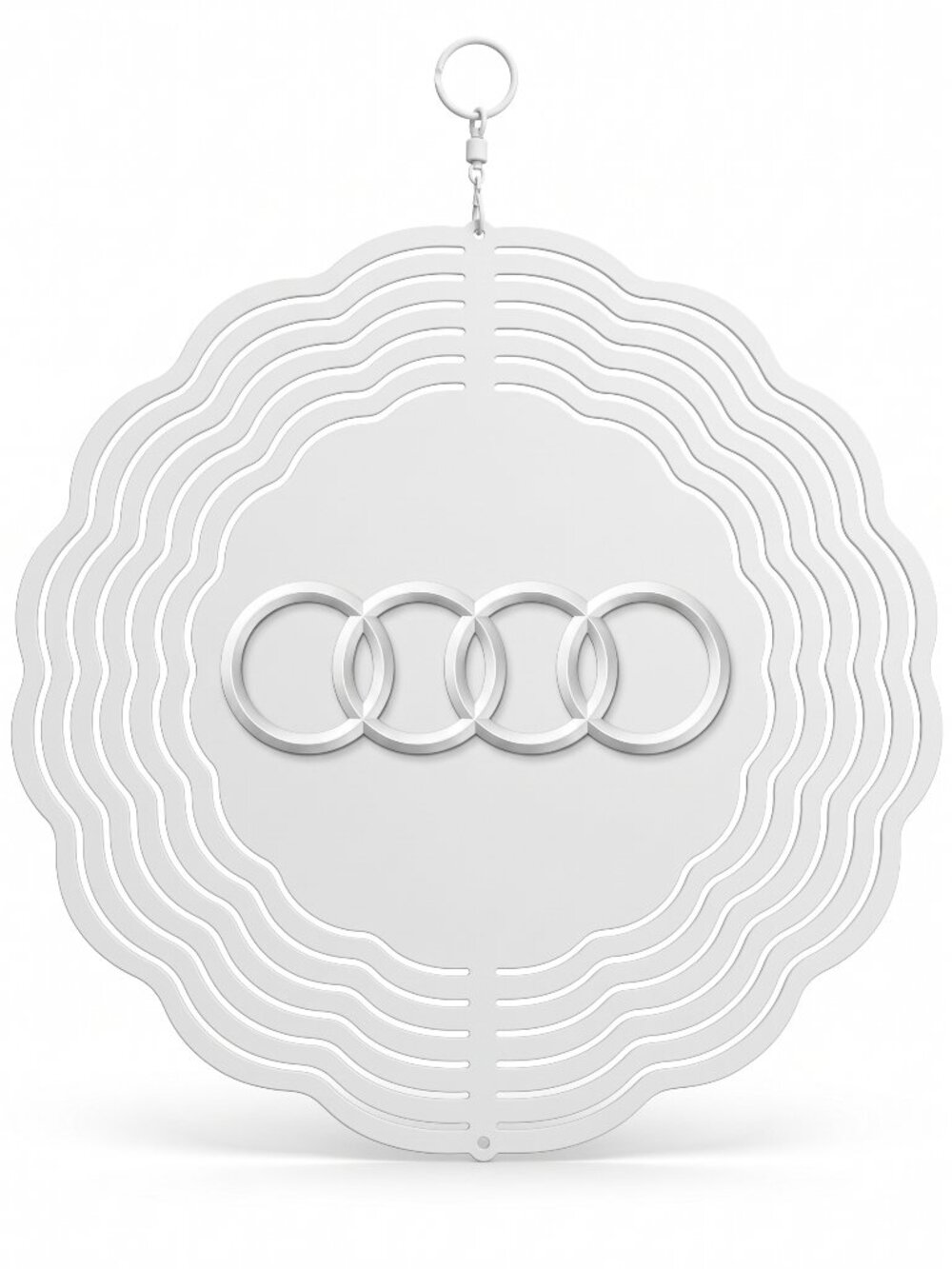 10" Audi Rings Logo Kinetic Wind Spinner - White Metal Hanging Yard Decor